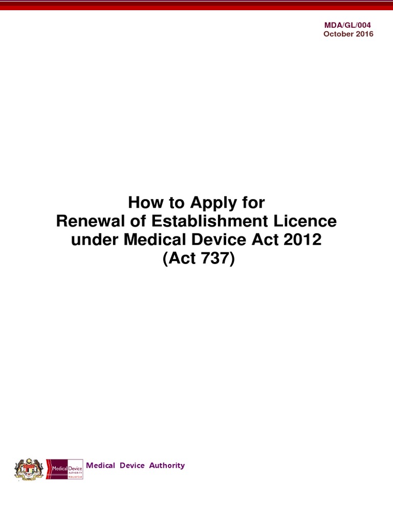 MDA Establishment Licence Renewal | PDF | License | Identity Document