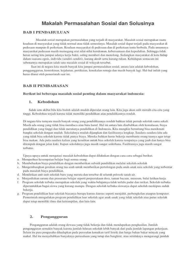 Solusi Permasalahan Sosial di Indonesia | PDF | Ilmu Sosial