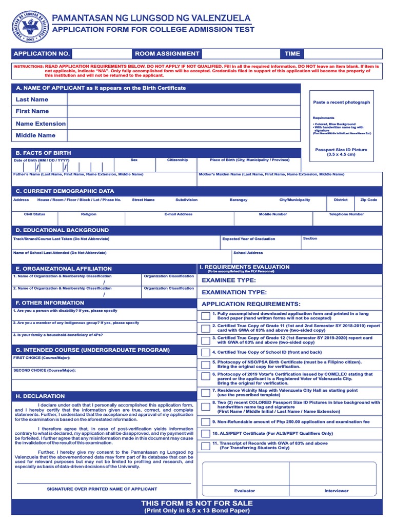 2020 PLV CAT Application Form Fillable PDF Birth Certificate