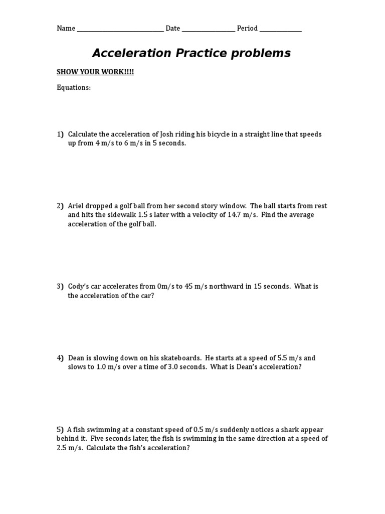 Acceleration Practice Problems  PDF  With Regard To Acceleration Practice Problems Worksheet