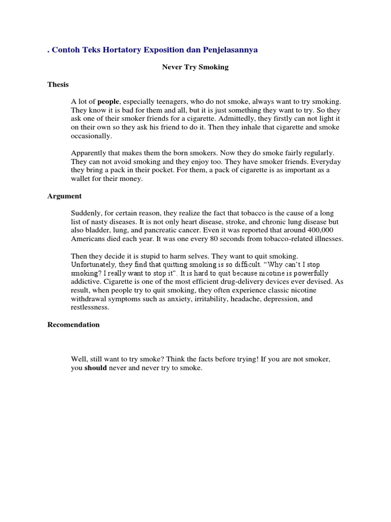 Contoh Teks Hortatory Exposition Dan Penjelasannya Smoking Cigarette