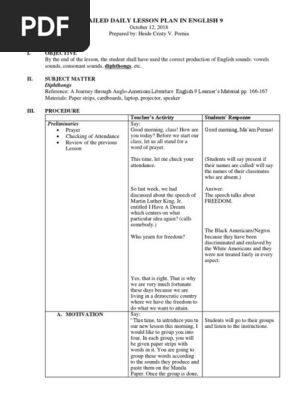 Daily Lesson Plan In Grade 9 English Lesson Plan Behavior Modification