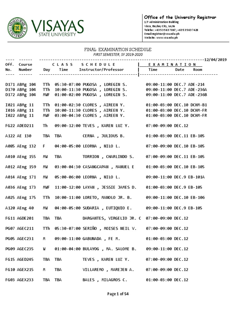 FINAL Exam Schedule for 1st Semester SY 2019-2020 | Fax | International
