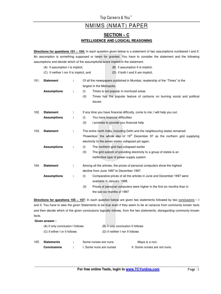 NMAT 2007 Section C | PDF