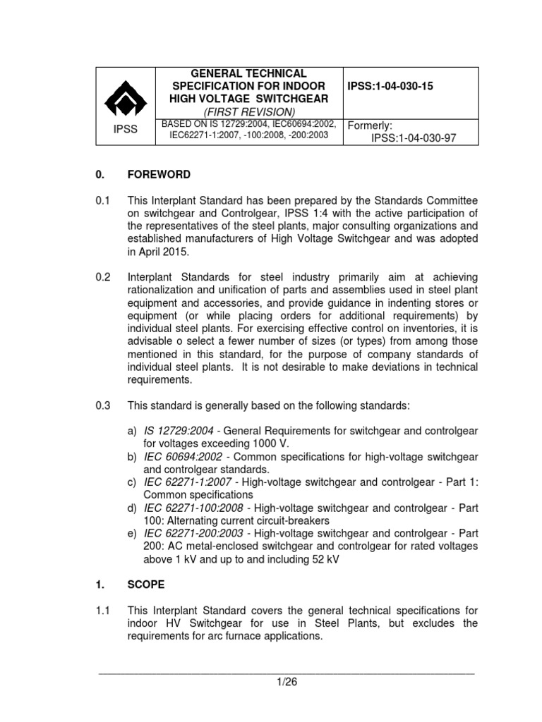 Switchgear Specification For High Voltage Switchgears CT PT Breaker