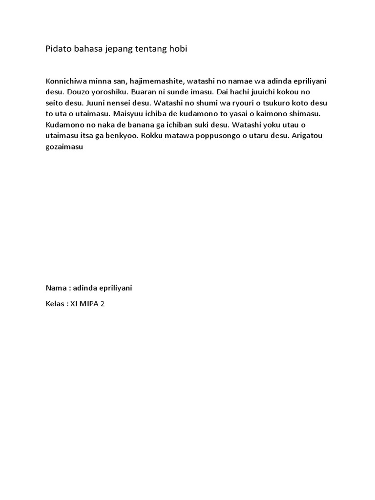 Pidato Jepang Tentang Hobi Docx