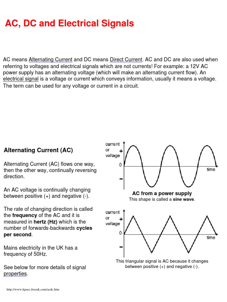 Ac Dc And Electrical Signals Direct Current Alternating Current