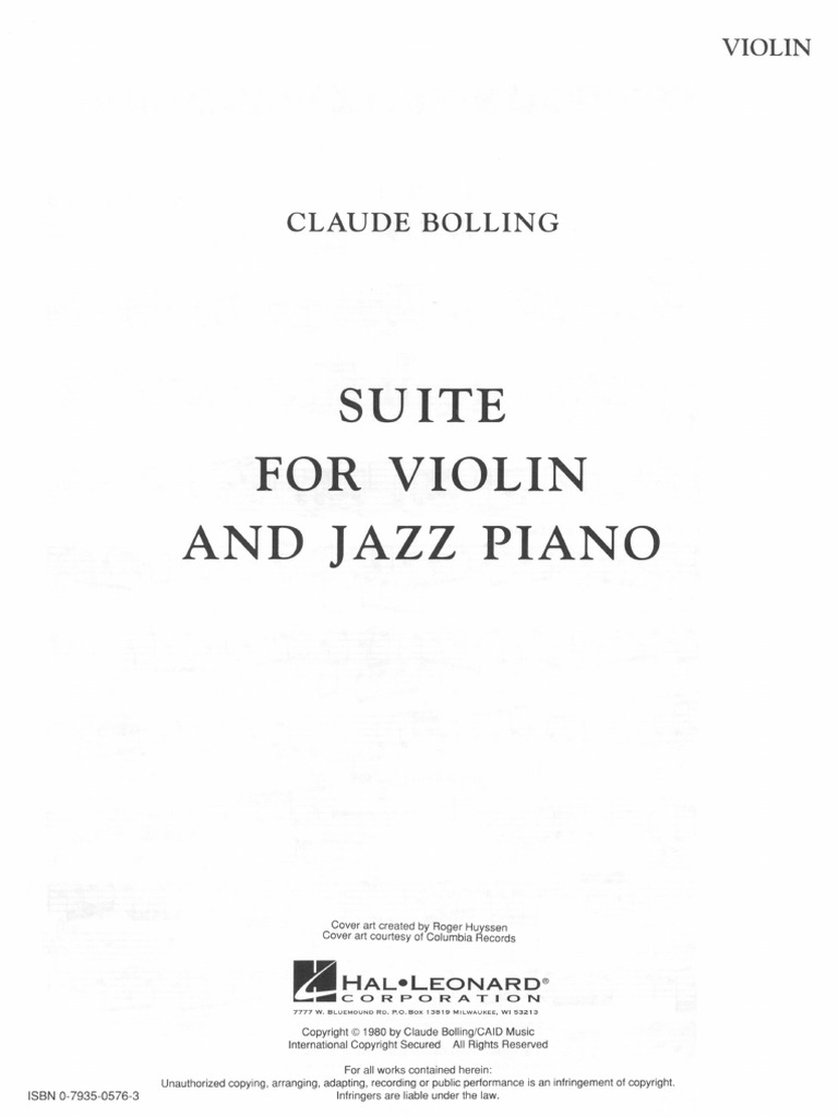 Claude Bolling Suite For Violin and Jazz Piano 1980 Violin PDF PDF