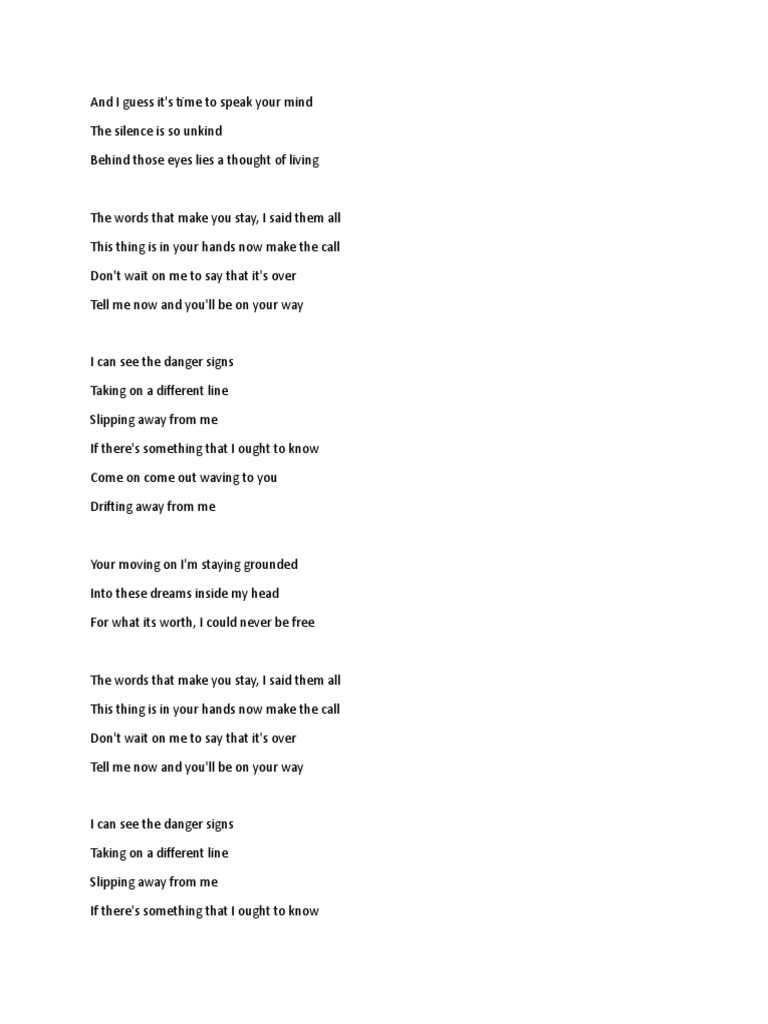 Slipping Away FUSE Lyrics PDF