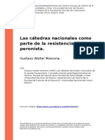 Gustavo Walter Moscona (2005). Las Catedras Nacionales Como Parte de La Resistencia Peronista