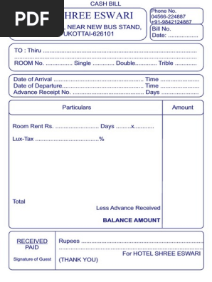 Kamuthi Hotel Bill