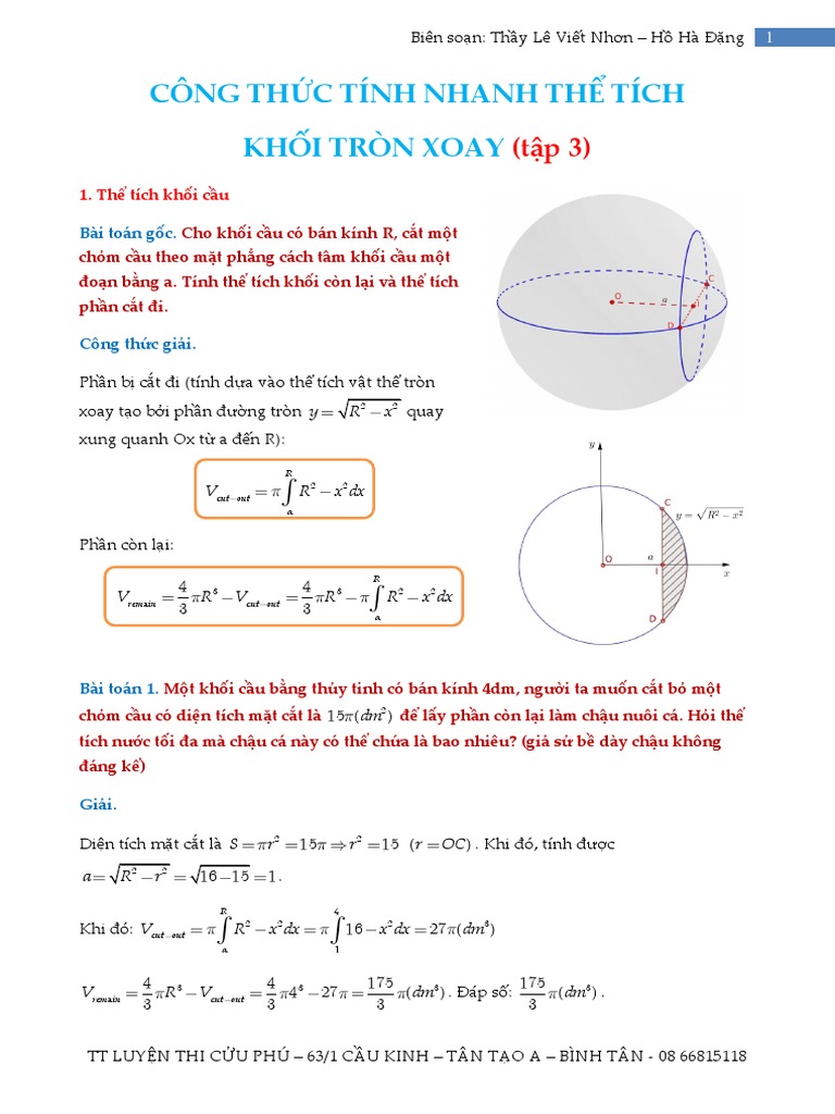 Công thức tính thể tích khối tròn xoay quanh trục Ox