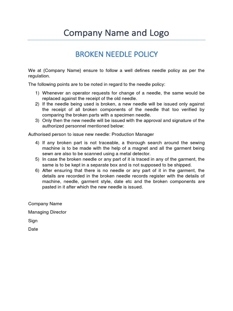 Broken Needle Policy PDF