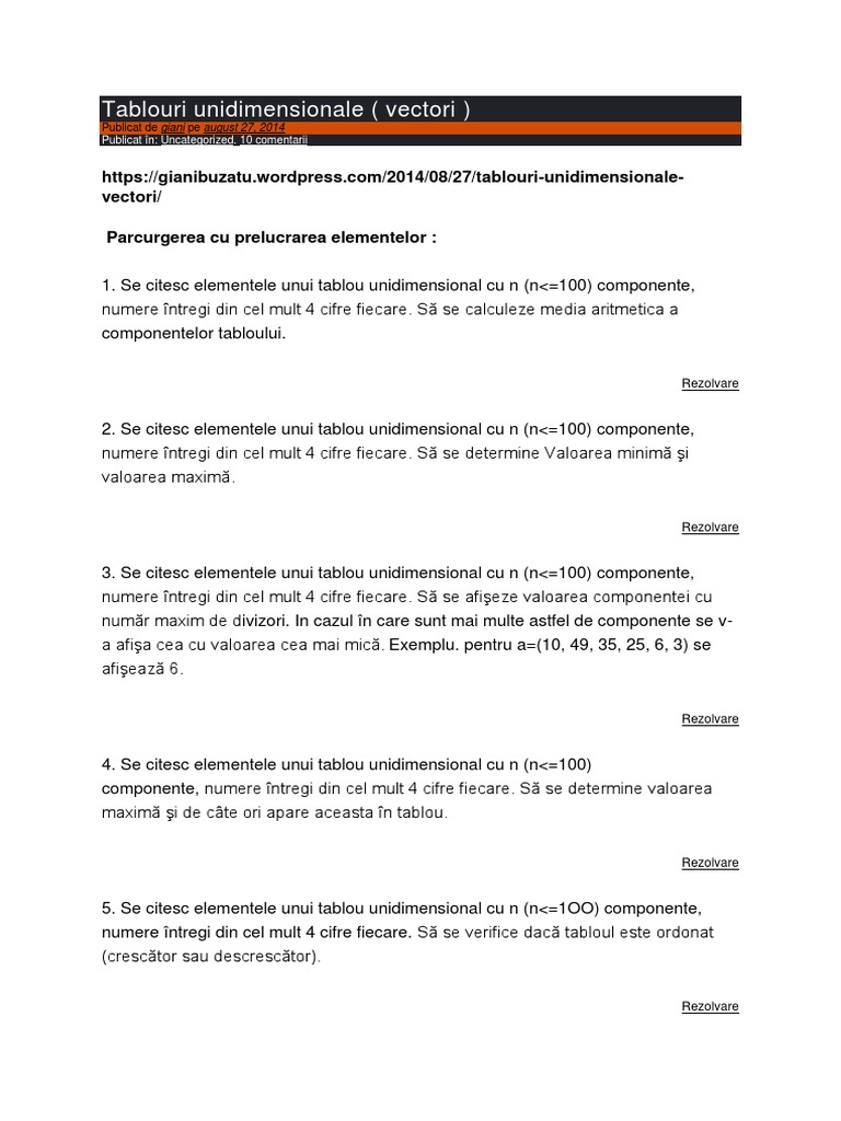 PR - Tablouri Unidimensionale | PDF