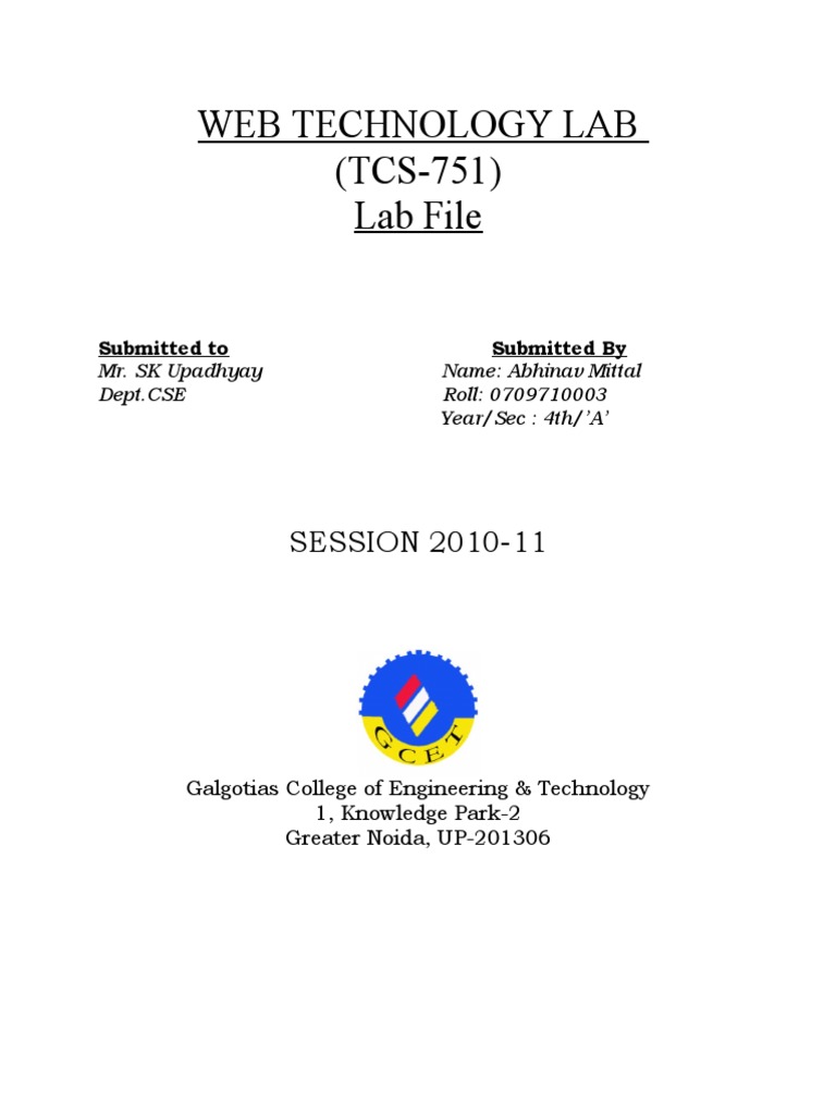 Web Technology Lab Report 2010-11 | PDF | Html | Java Script