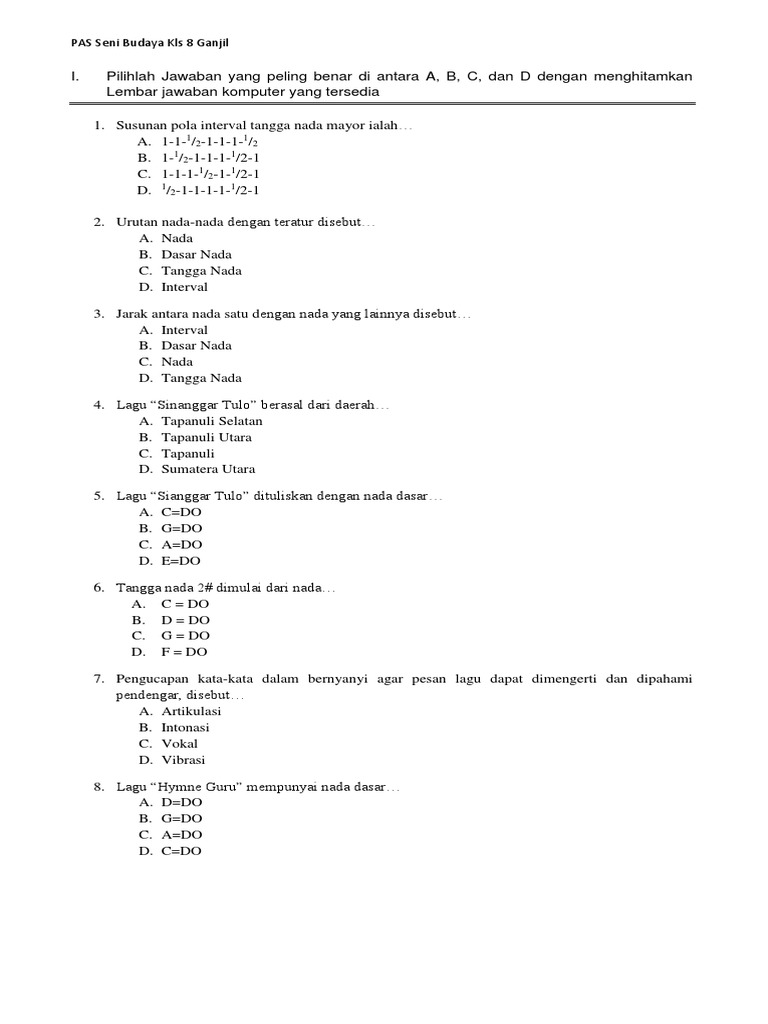 Soal Pas Seni Budaya Kelas 8 Print