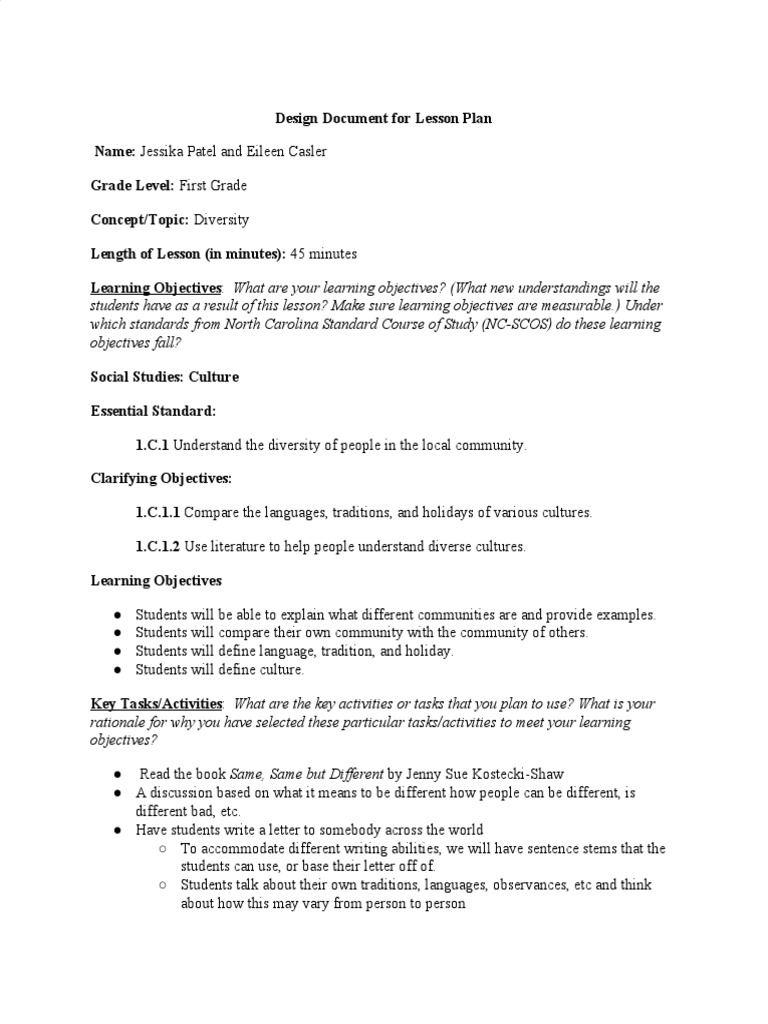 First Grade Diversity Lesson Plan | PDF | Lesson Plan | Vocabulary