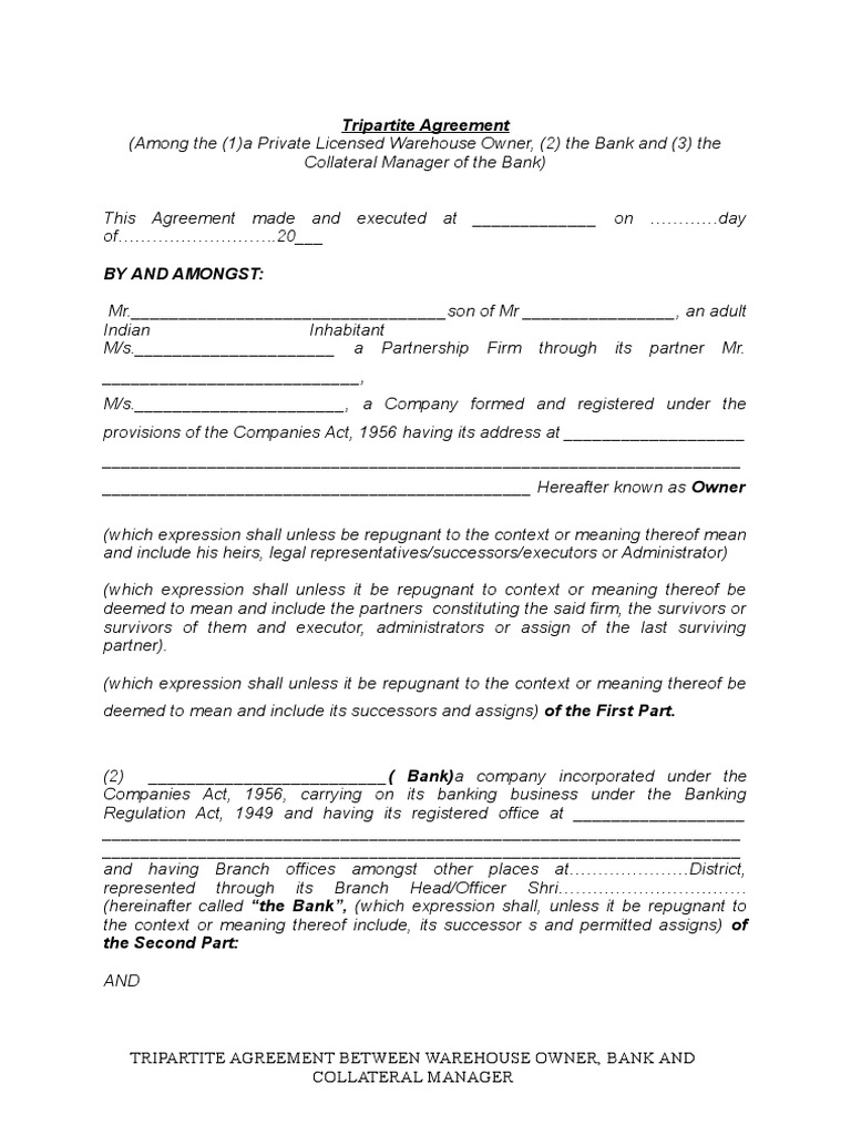 Tripartite Agreement for Warehouse Loans | PDF | Warehouse | Collateral ...