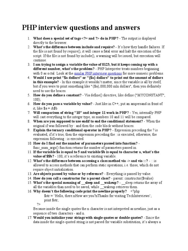 PHP Interview Questions and Answers | PDF | Php | Variable (Computer ...