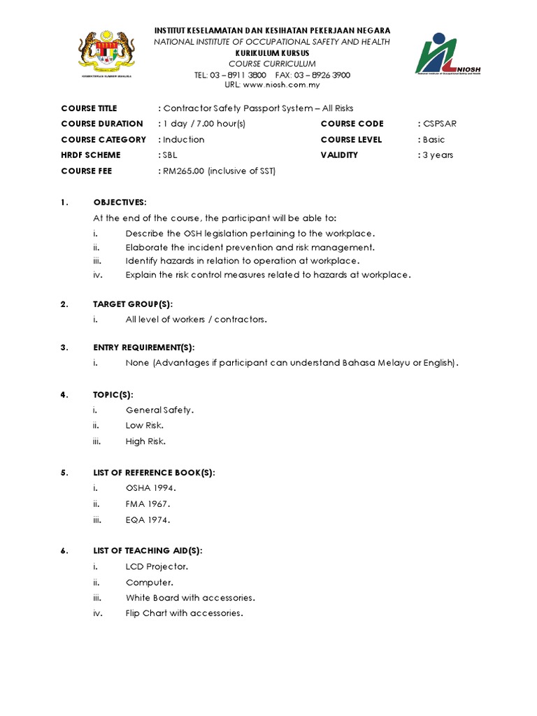 Contractor Safety Passport Course Overview | PDF | Occupational Safety ...