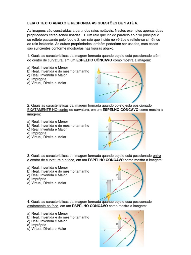 Questões Espelhos Esféricos | PDF