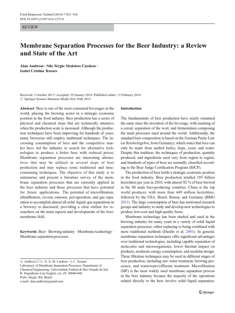 Membrane Separation Beer Industry | PDF | Brewing | Beer
