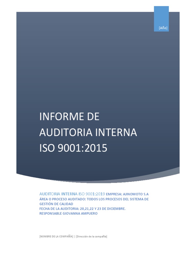 Auditoría Interna ISO 9001:2019 Ajinomoto | PDF | Sistema de manejo de ...