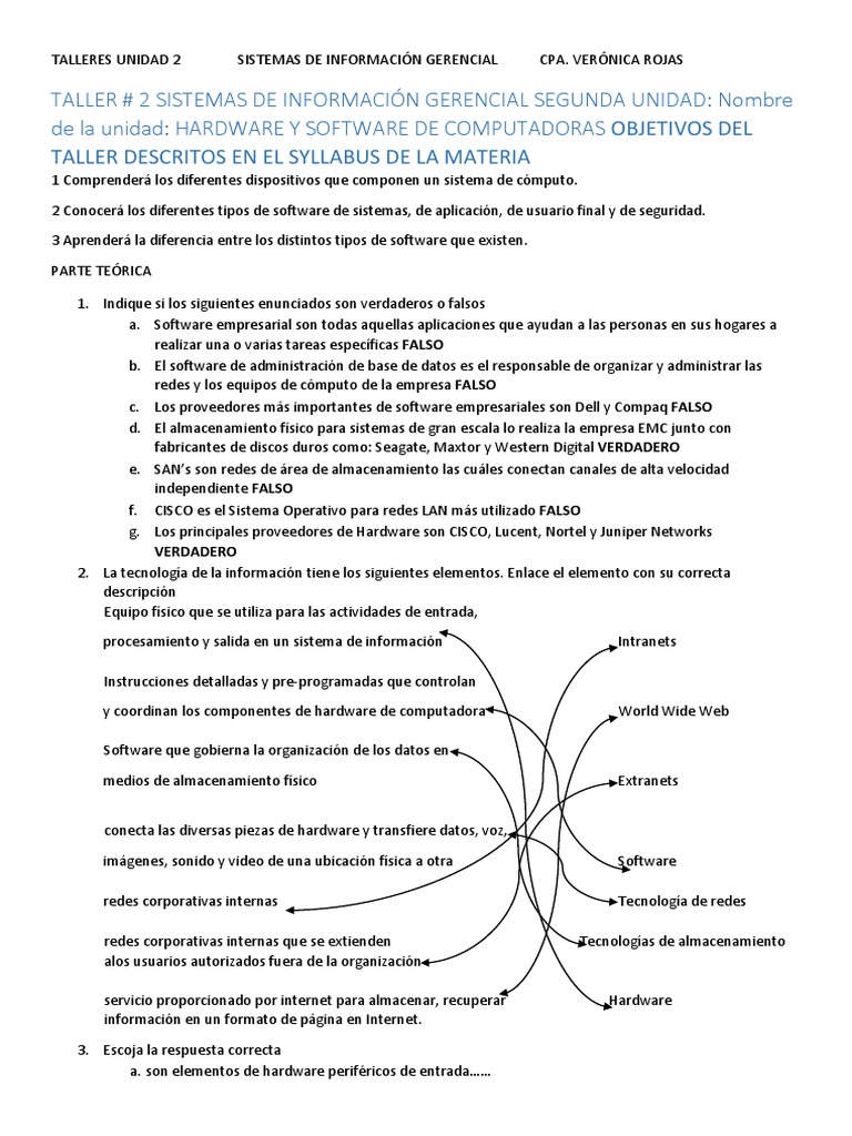 Taller 2. Unidad 2 | PDF | Periférico | Hardware de la computadora