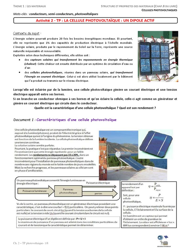 15 T3 Act 2 Cellules Photovoltaiques Correction Cellule Photovoltaique Energie Solaire Photovoltaique