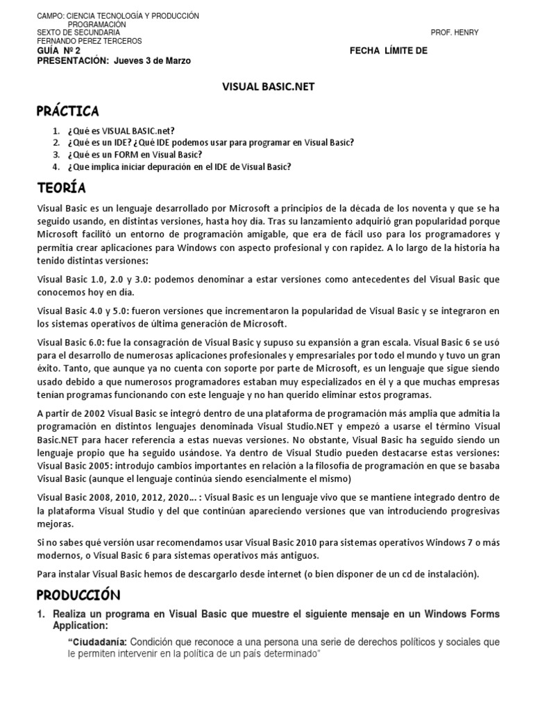 Guia 2 Introducción A Visual Basic Descargar Gratis Pdf Básico