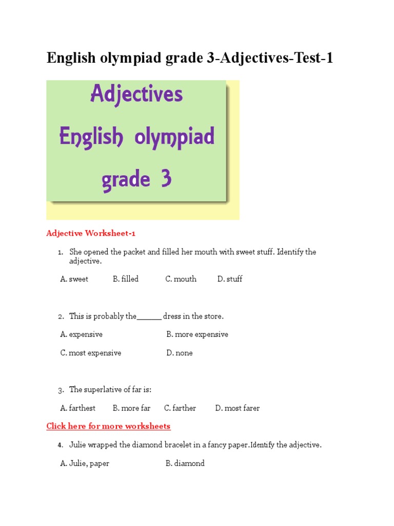 Adjectives Grade 3 Adjective Grammar