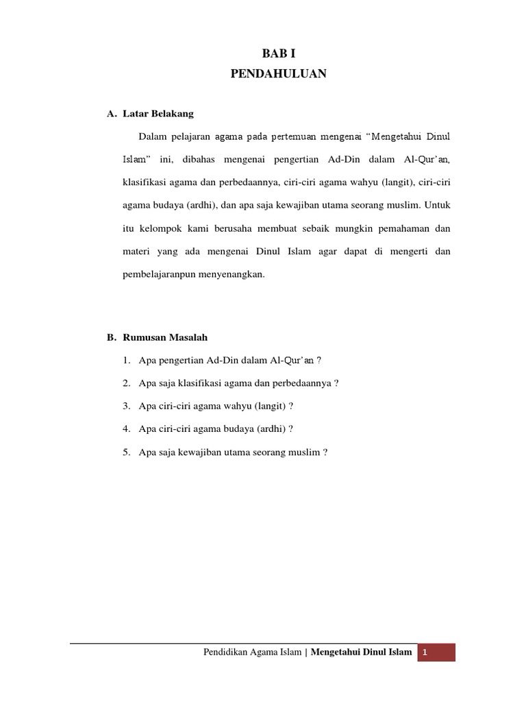 Bab 1 Mengetahui Dinul Islam Kelompok Pdf