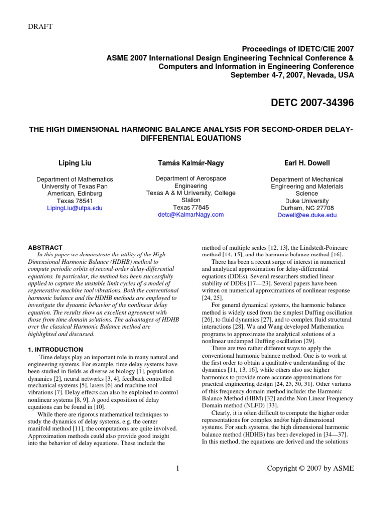High Dimensional Harmonic Balance Analysis For DifferentialDelay