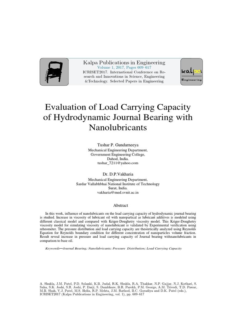 Evaluation of Load Carrying Capacity of Hydrodynamic Journal Bearing