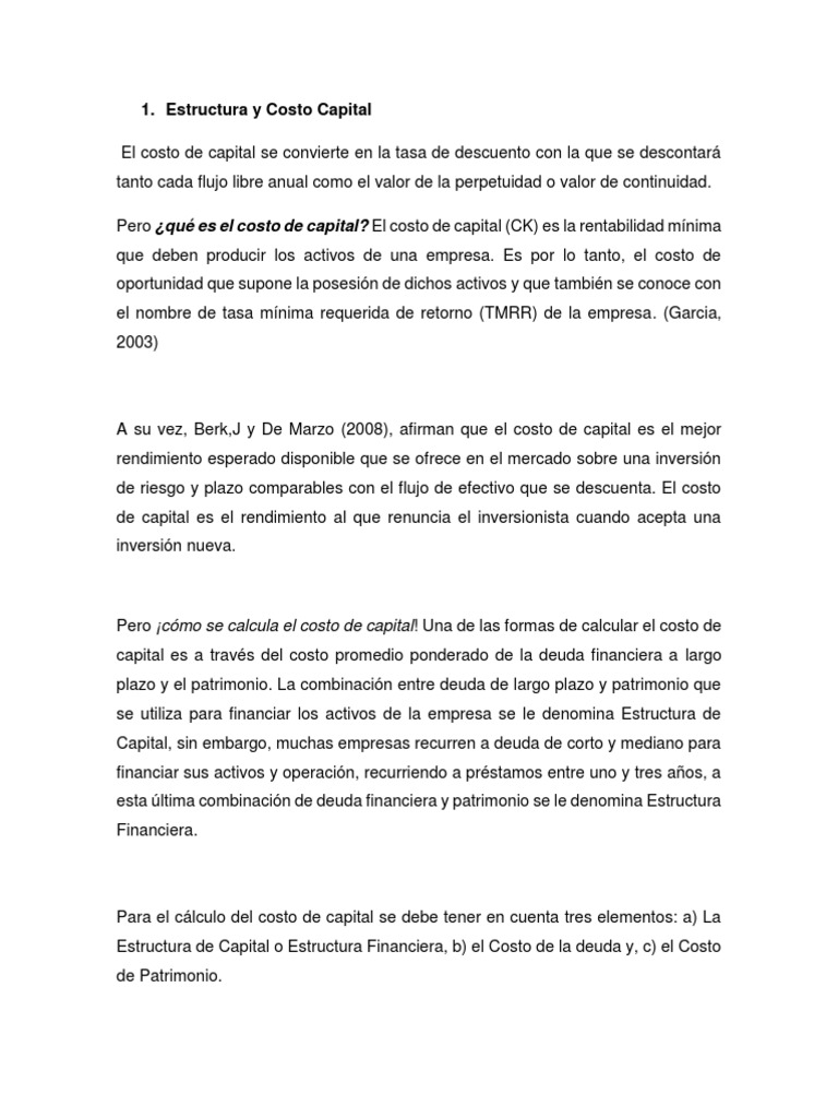 Unidad 3. Estructura y Costo de Capital | PDF | Deuda | Capital (economía)
