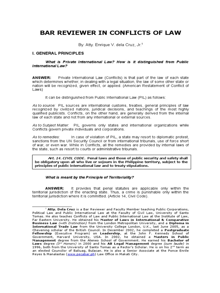 Bar Reviewer in Conflicts of Law PDF Will And Testament Statute