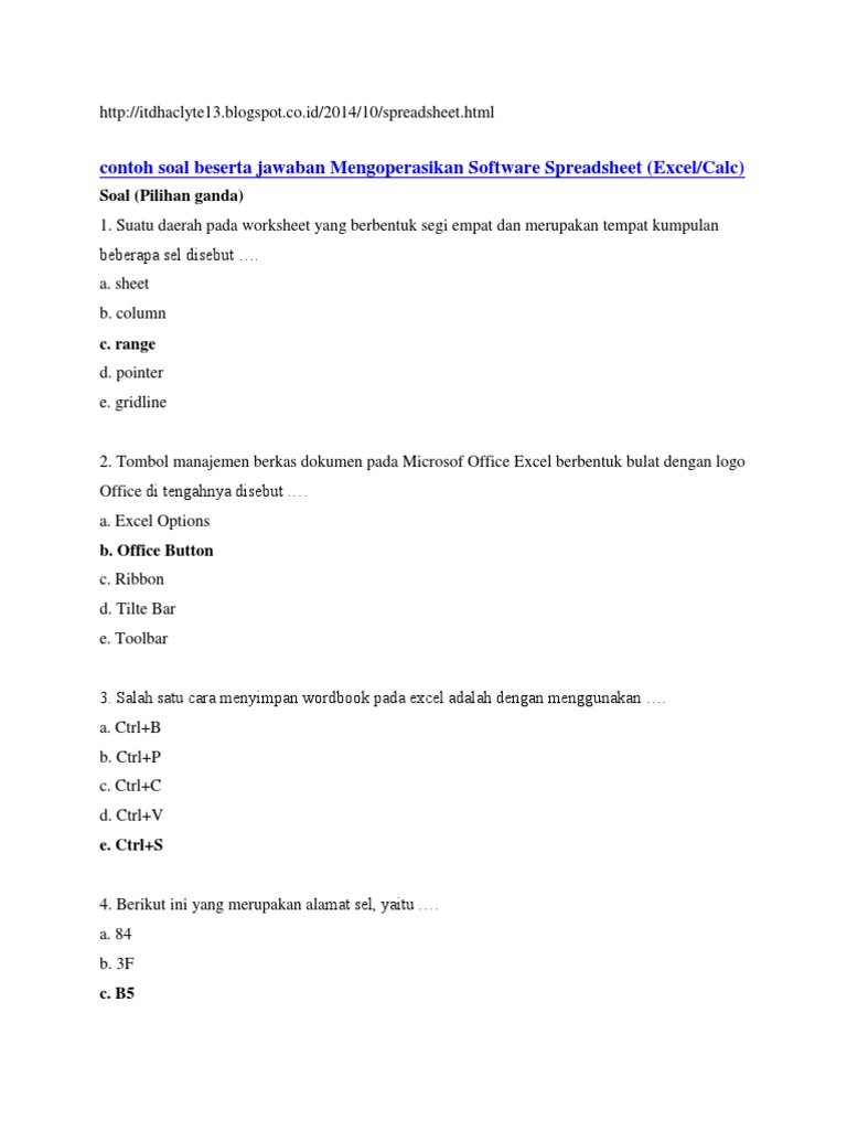 Contoh Soal Beserta Jawaban Mengoperasikan Software Spreadsheet