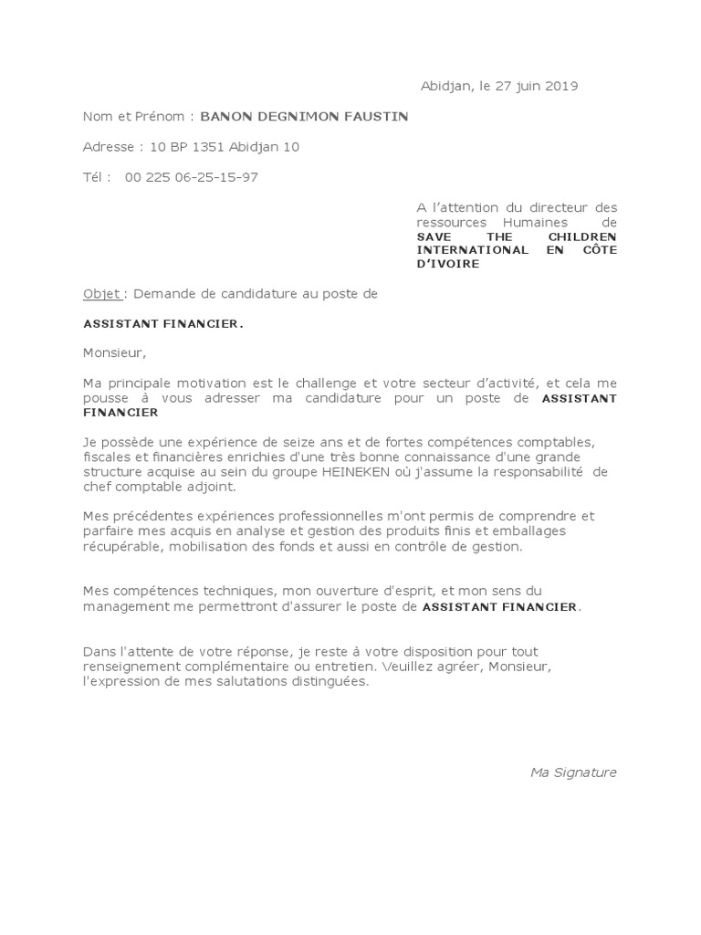 Lettre De Motivation Save The Children Pdf