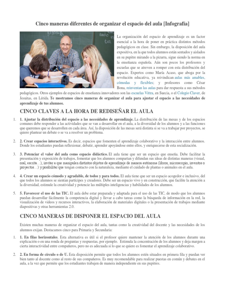 Cinco formas de organizar el aula | PDF | Salón de clases | Creatividad
