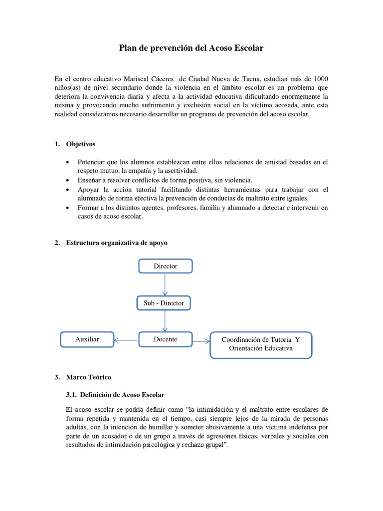 Plan de Prevención Del Acoso Escolar | PDF | Abuso infantil | Agresión