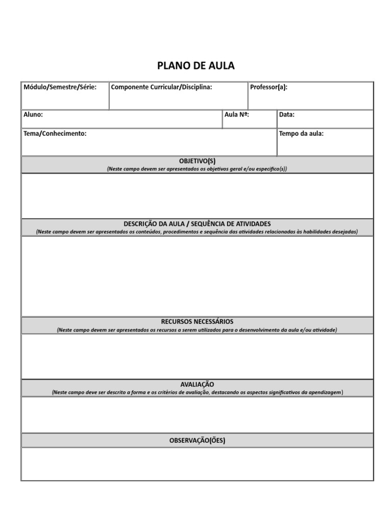 Modelo de Plano de Aula | PDF