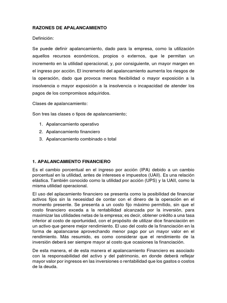 Tipos y Consecuencias del Apalancamiento | PDF | Apalancamiento ...