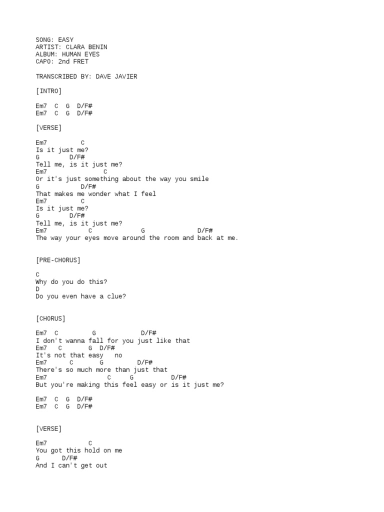Easy Chords By Clara Benin Song Structure Songs