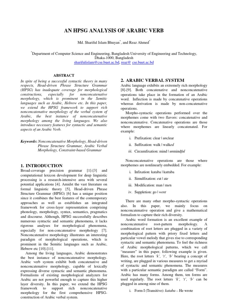 HPSG Analysis of Arabic Nonconcatenative Morphology | PDF | Morphology ...