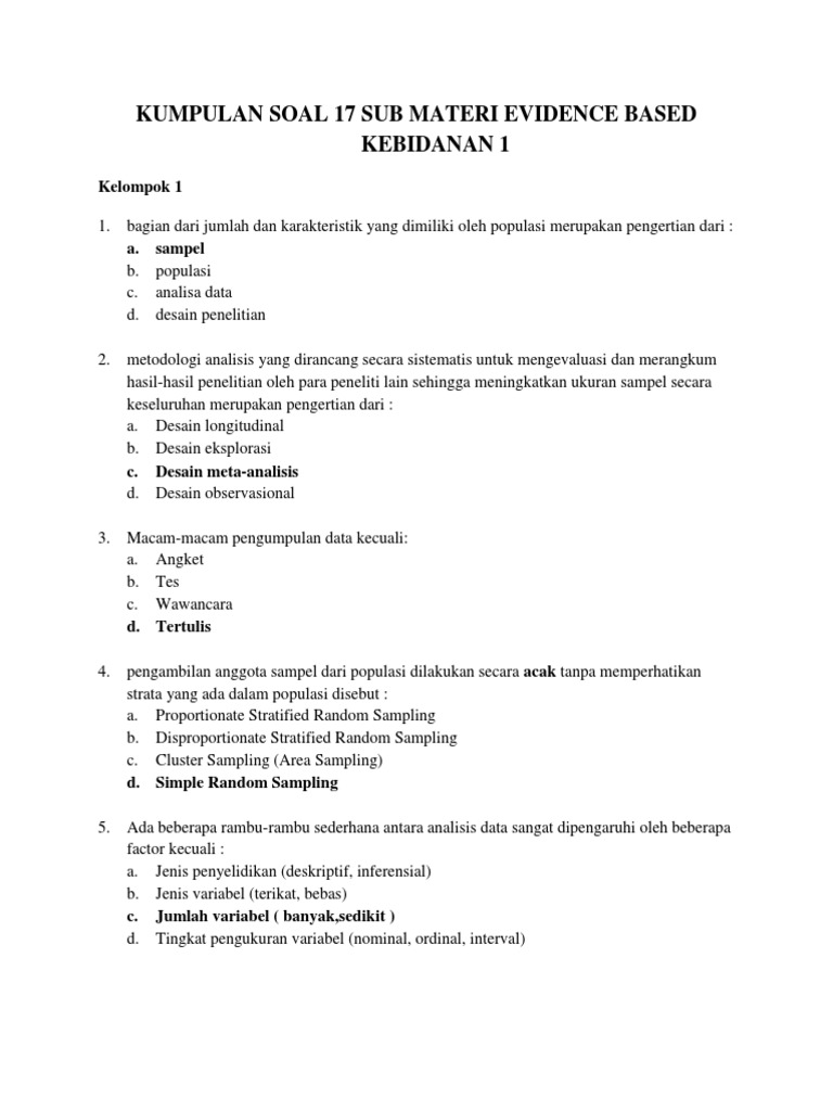 Kumpulan Soal 17 Sub Materi Evidence Based Kebidanan 1
