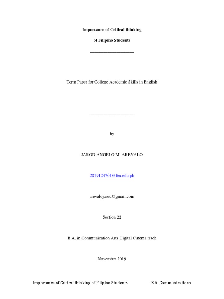 Enhancing Critical Thinking in Filipino Students | PDF | Critical ...