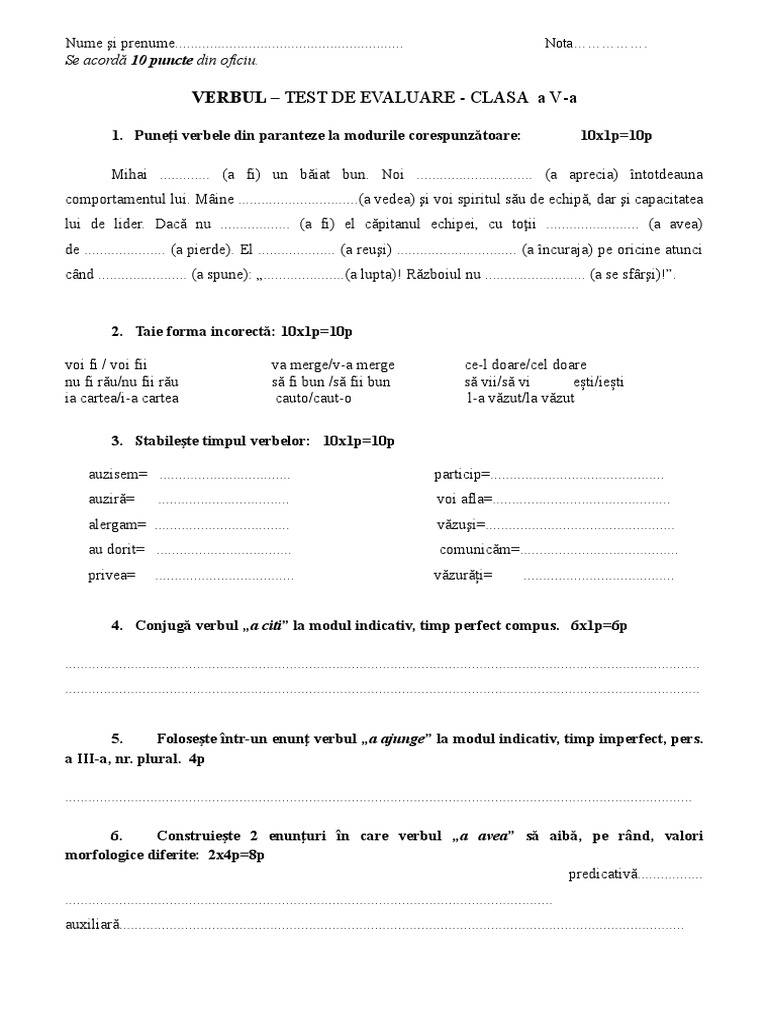 Test Verbul | PDF