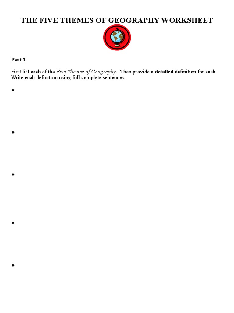 The Five Themes of Geography Worksheet  Geography  Nature Pertaining To 5 Themes Of Geography Worksheet