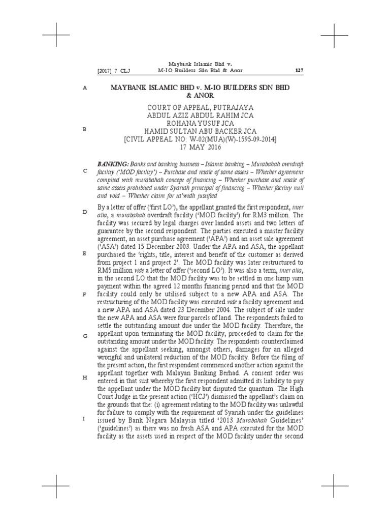 Clj 2017 7 127 Psb Maybank V Mio Pdf Islamic Banking And Finance Consent Decree