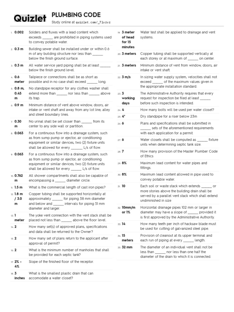 Plumbing Code Study Guide PDF Plumbing Sanitary Sewer